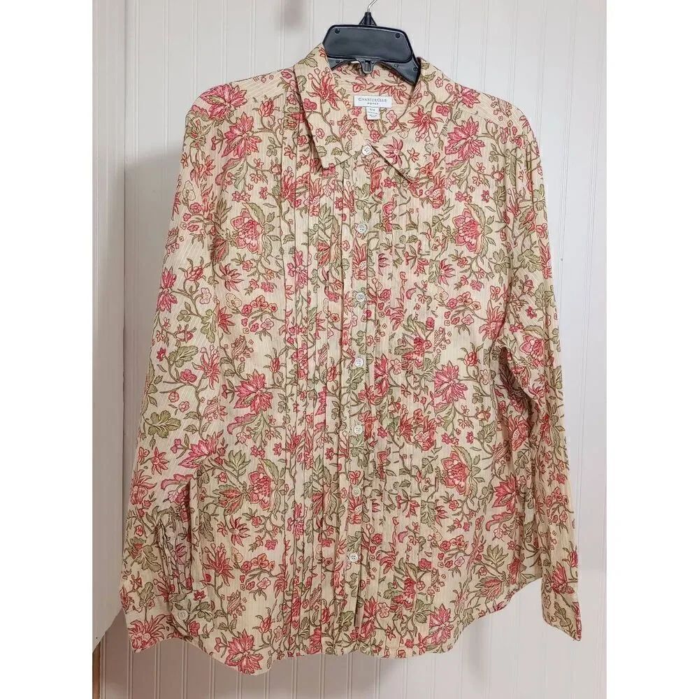 VTG Y2K Charter Club pleat front long sleeve button down shirt size 18